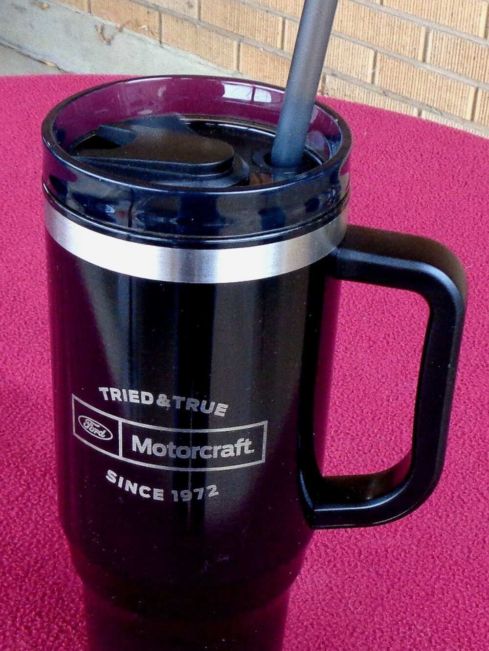 very nice ford dealership motorcraft vintage style large tumbler with straw